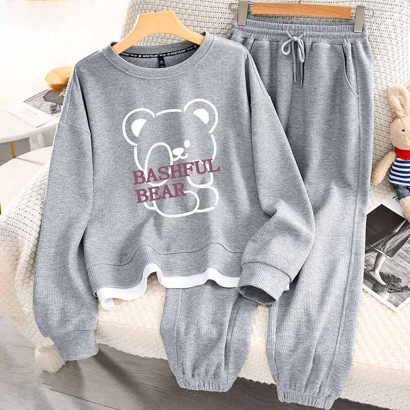 Women Suits Sets Large Size Pullover Sweatshirt Pants Thickened Top Longs Pants Two-piece Oversize 2PC Suit