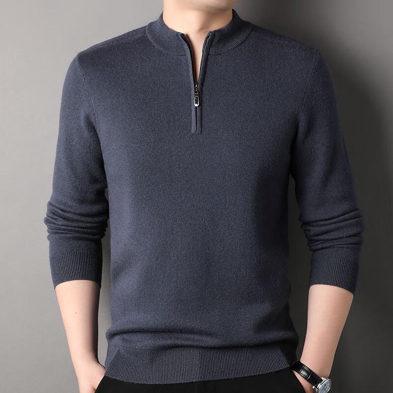 Hengyuanxiang Men s Pure Wool Half-Zip Pullover Sweater 3XL