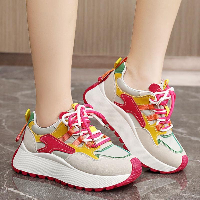 

Summer and Autumn Fashion Thick Sole Height Increasing Casual Breathable Thick Sole Color Matching Travel Versatile Shoes 34 червоний