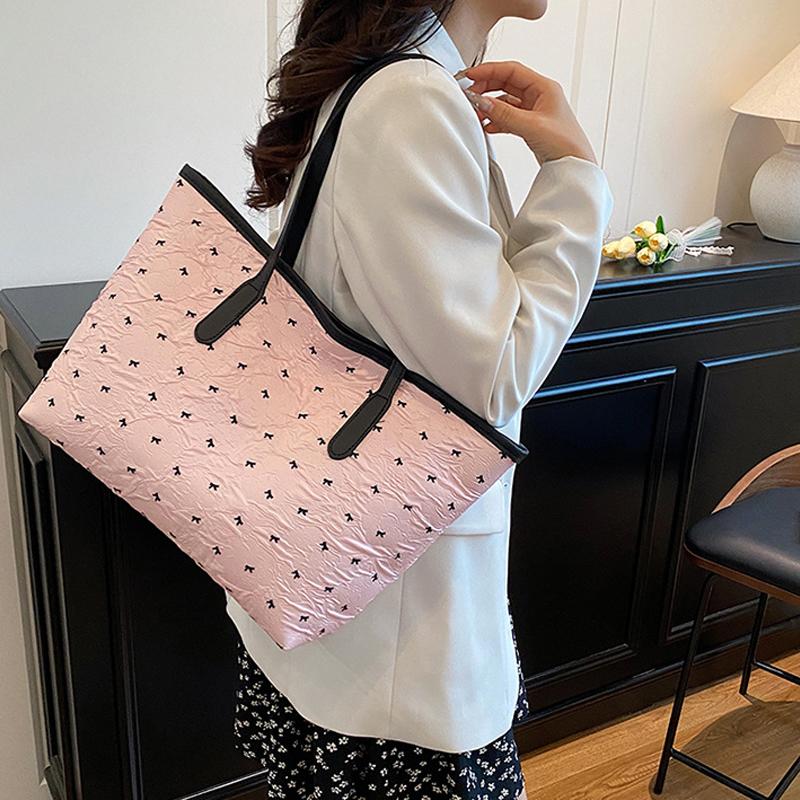 Retro Shopper Shoulder Bags for Women Large Capacity Tote Bag New Designer Bow Print Purses and Handbags KTB