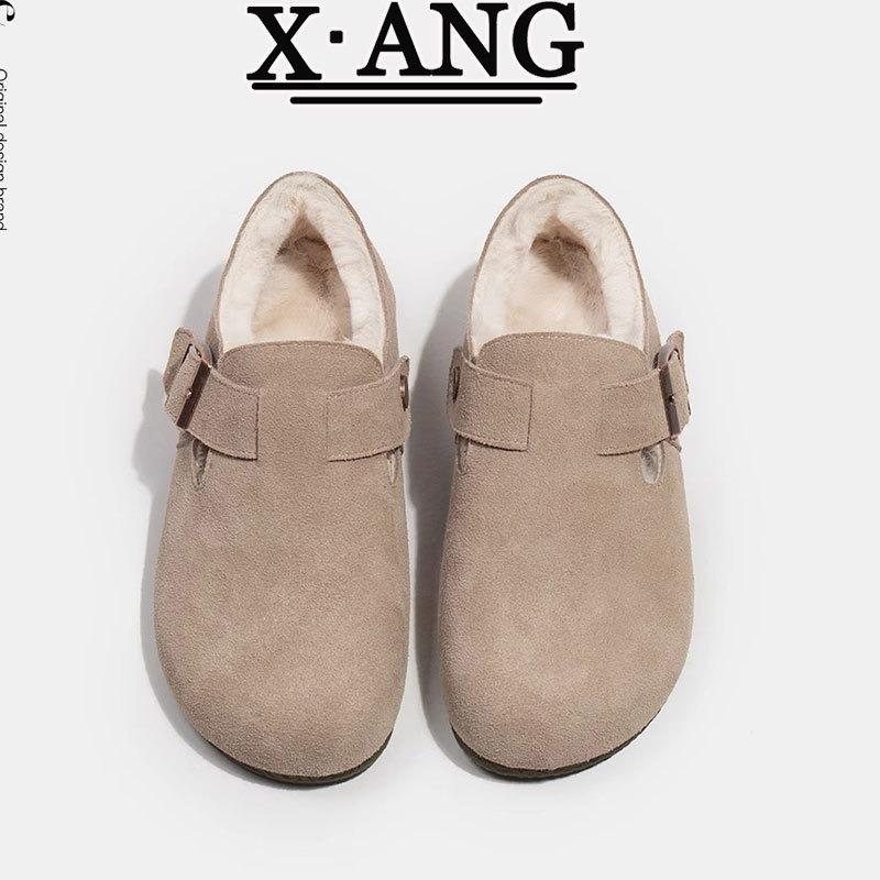 Leather All-inclusive Women's Velvet Snow Cotton Winter New Thermal Cotton Shoes One Pedal Fluffy Shoes