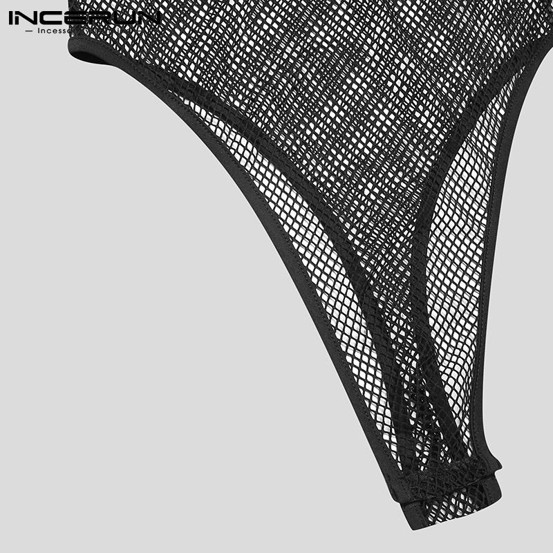 INCERUN Summer Sexy Gym Muscle Men's Fashion See Through Mesh Sleeveless Jumpsuit Singlet Panties Underwear Sweat Suit