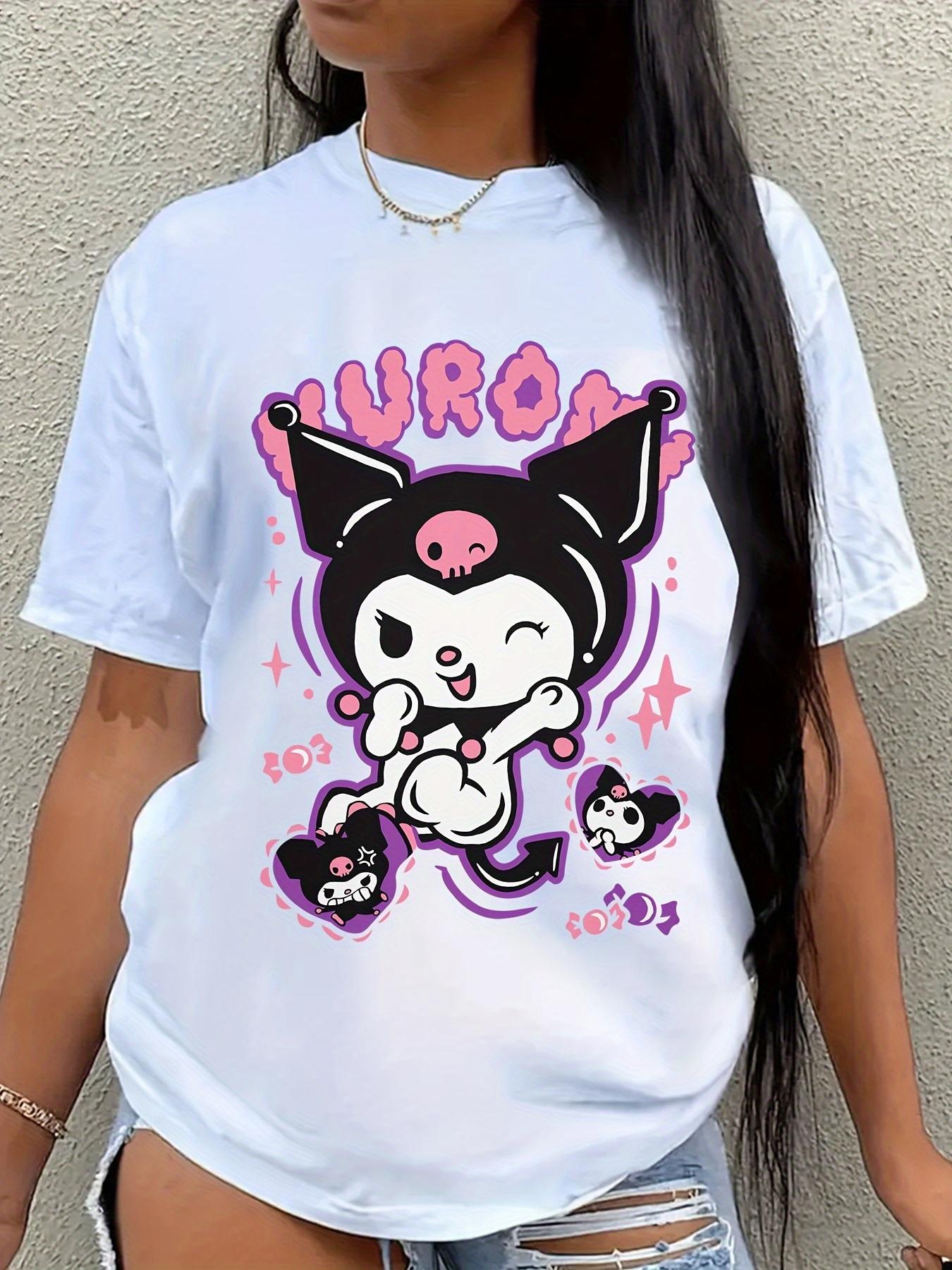 

Women s casual short-sleeve crew neck top with spring and summer cartoon pattern, printed T-shirt XXS