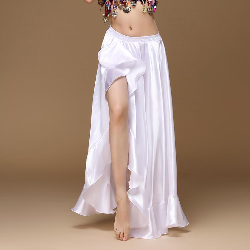 Belly Dancing Side Pulling Long Satin Skirt Lady Belly Dance Skirts Women Sexy Oriental Belly Dance Skirt Professional Dance Performance