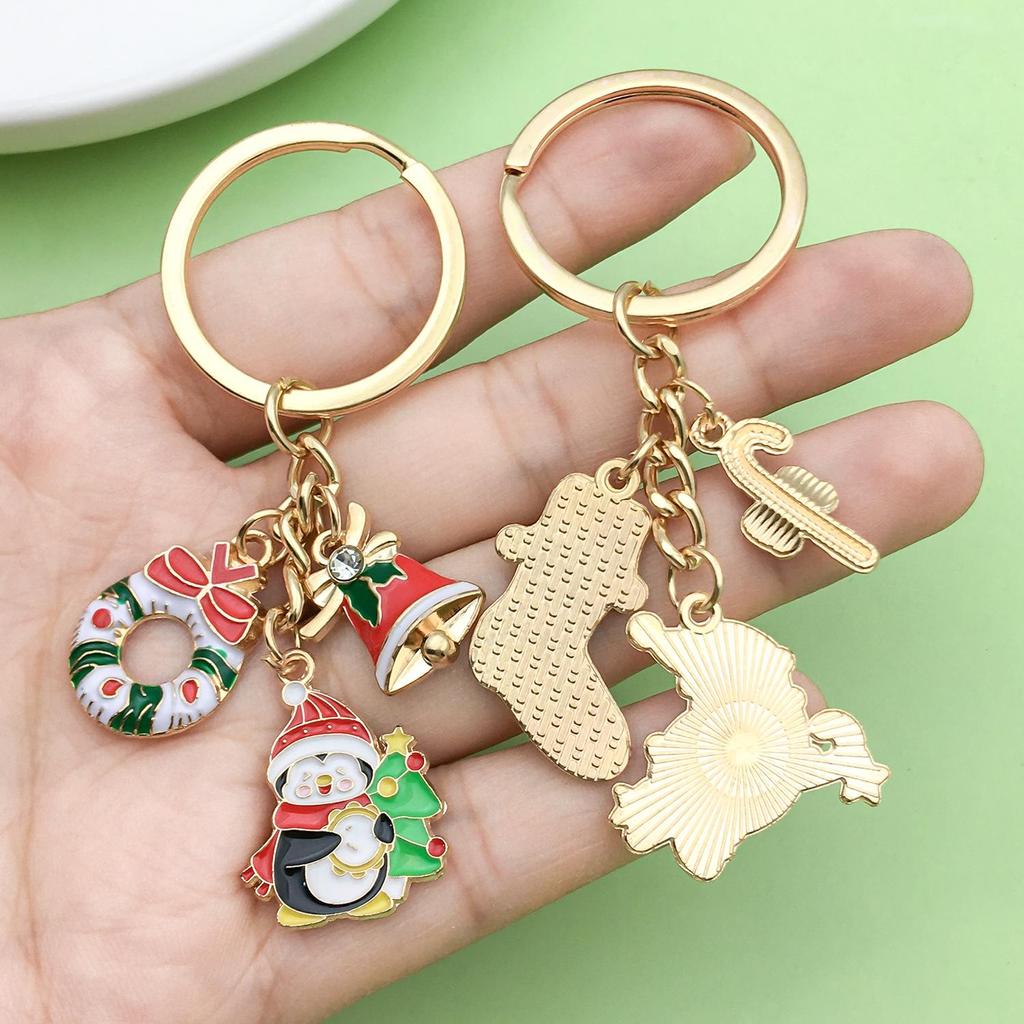 Exquisite Christmas Keychain: Santa, Reindeer, Gift Box, and Bell Ornaments Pendant