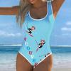 Summer Sexy Cartoon Pattern Printed One-piece Swimsuit Slim Fit , Deep U-back Design, Beach Pool Vacation Eye-catching Fashion Swimsuit