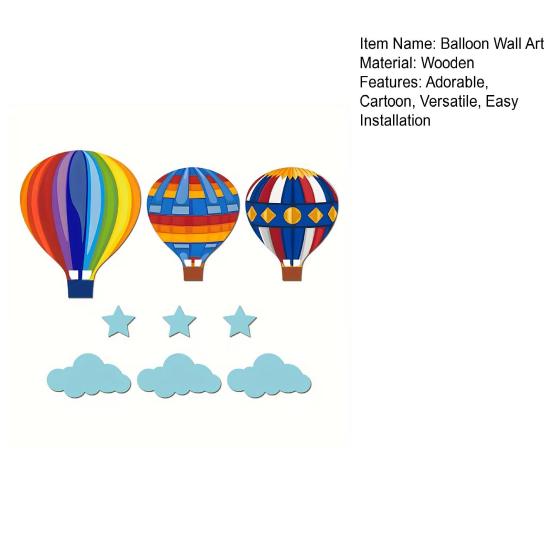 1 Set Wooden Hot Air Balloon Wall Decor Nursery Kids Room Wall Art Rustic Hanging Ornaments with Stars Clouds Design Baby Shower Birthday Gift