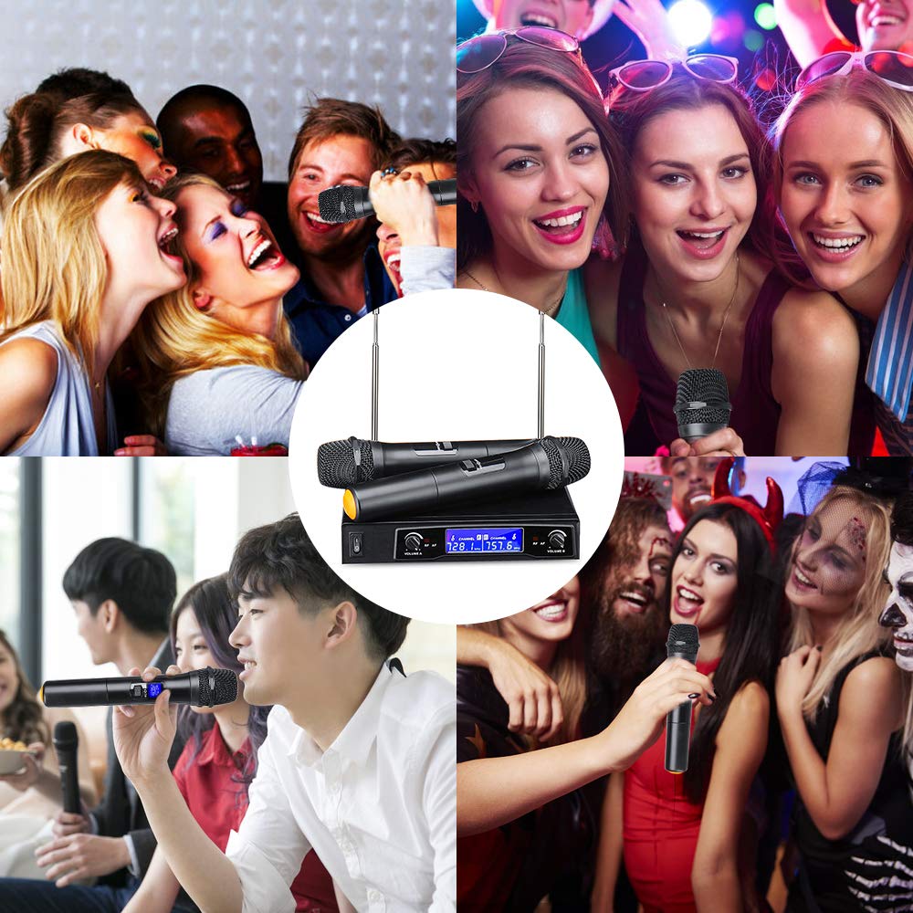 ZEYUAN Karaoke Microphone UHF Professional 2 CH Cordless Dual Handheld Microphone Digital LCD Display Microphone System Set for Church and Speeches