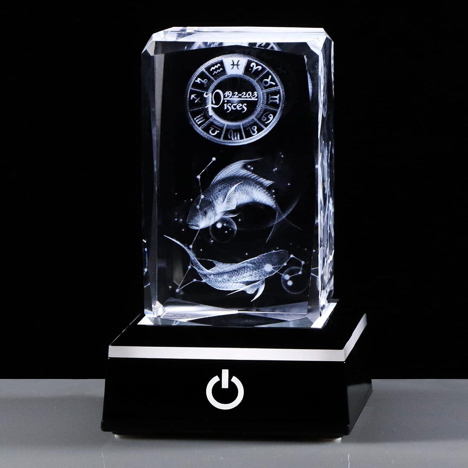 Crystal Carved 3D Zodiac Night Light Desktop Ornament Gift No Light Base