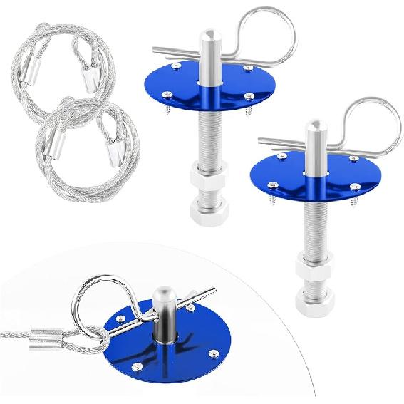 Hood P Kit For Car - Stainless Steel Hood Pin Lock Clip With Racing Lanyard For Fixing Car Hood Cover & Reduce Shaking - Universal Car Mods Exterior
