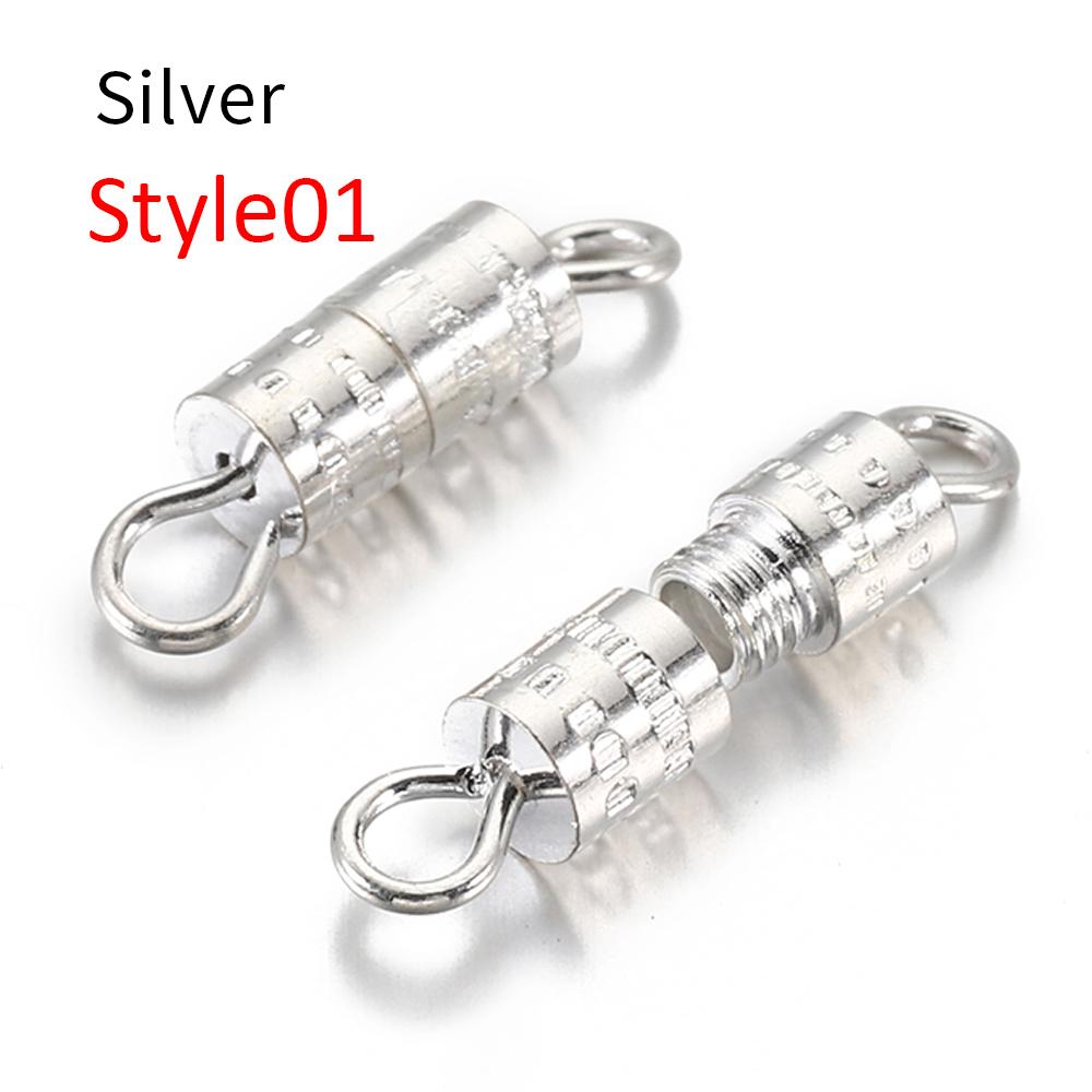 50pcs Cylinder Fasteners Clasps Buckles Closed End Screw Clasp Fastener with Ring DIY Bracelet Necklace Connector Jewelry Making