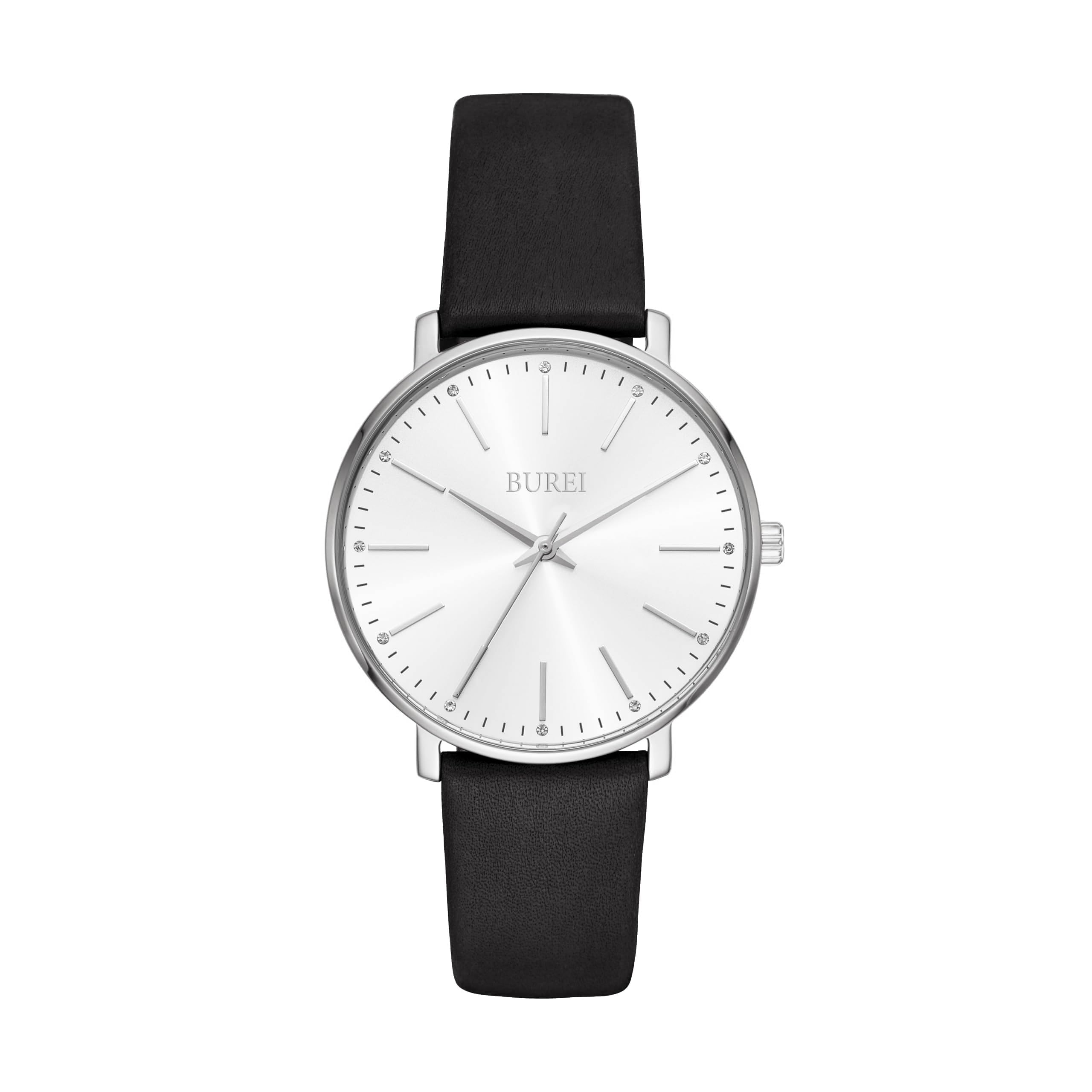 BUREI Women s Analog Quartz Watch, Waterproof, Popular Brand Fashion Watch, Leather Strap, Simple, Casual, Lightweight, Stylish, Gift for Women (Black