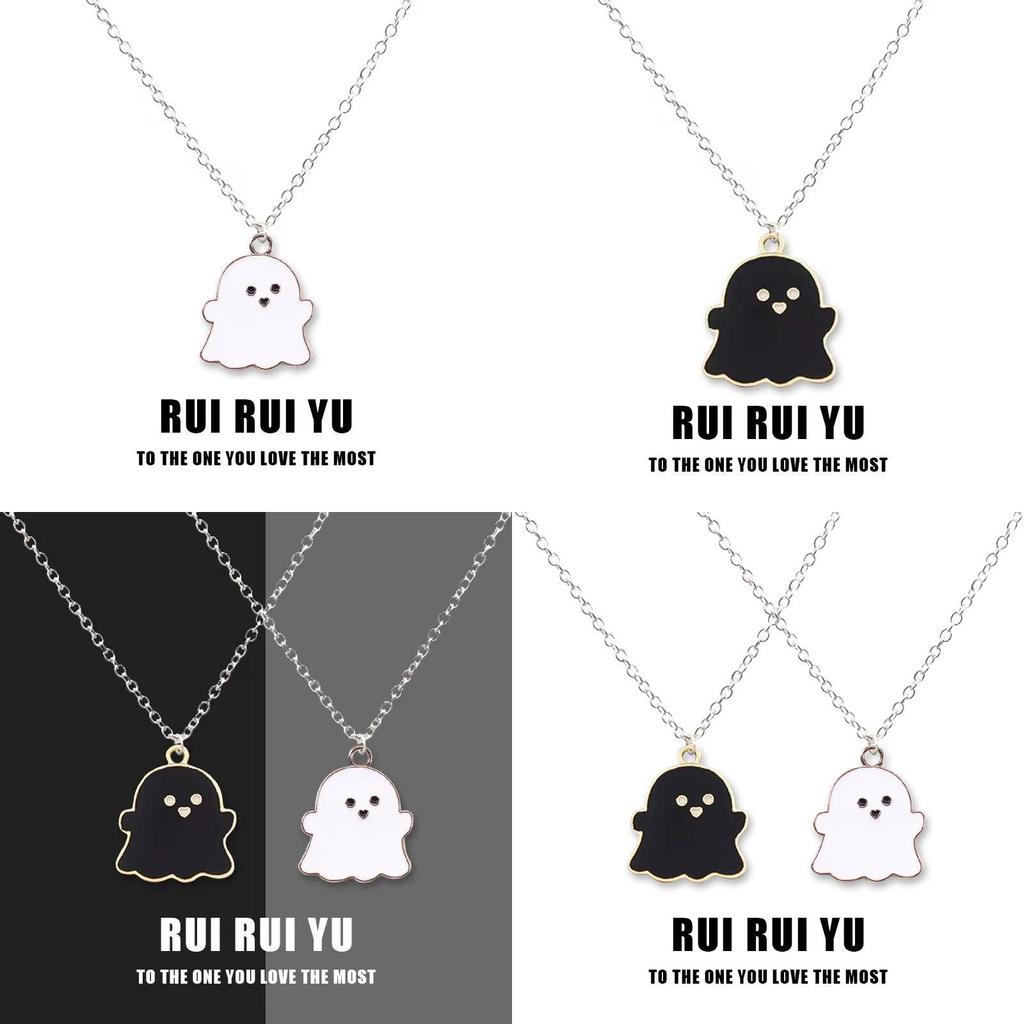 Black And White Ghost Necklace Halloween Gift Alloy Pendant Cartoon Style Regular Chain