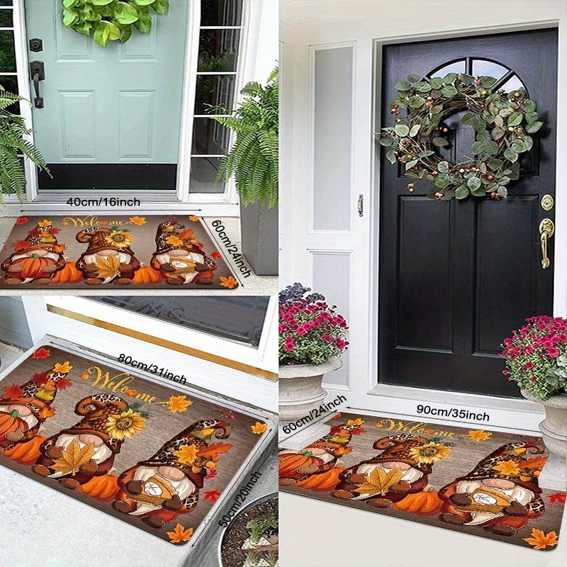 1pc Charming Autumn Dwarf Doorway Mat - Non-Slip, Durable Polyester Mat with Festive Gnome & Pumpkin Design for Indoor/Outdoor