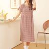 Korean version dress round neck comfortable nightdress women's casual fresh pleated short sleeve floral dress slim dress