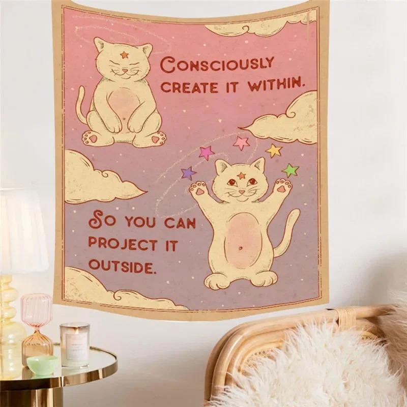 Cute Cat Flower Hanging Cloth Office Living Room Tapestry Home Wall Decoration Tapestry