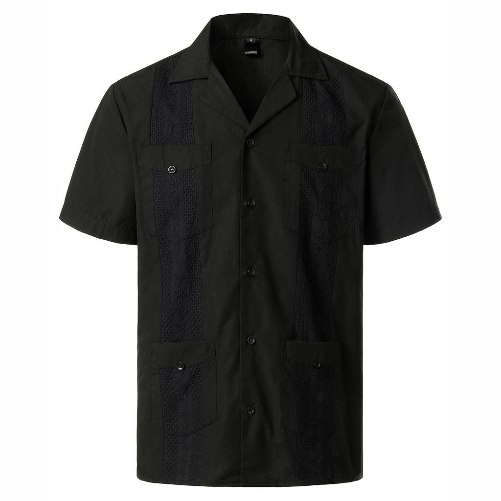 Mens Shirts Pockets Lapel Short Sleeves Cardigan Summer Thin Blouse Breasted Shirt