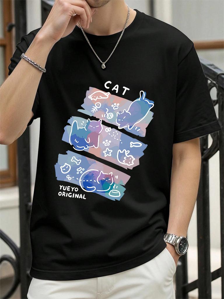 Colorful Three Cats Trendy Printing TShirts Womens Summer Cotton Short Sleeve Tees ONeck Comfortable Loose Tops Casual Clothes