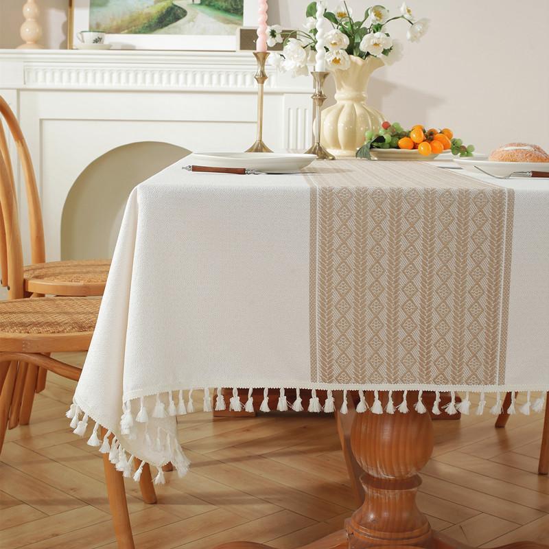 Coffee Color Polyester Jacquard Retro Flower Rhombus Fringed Tablecloth Coffee Table Dining Table Cloth Cover Towel