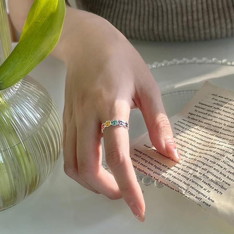 Korean Rainbow Smiley Face Adjustable Ring Elegant Copper Fashionable Design For Women