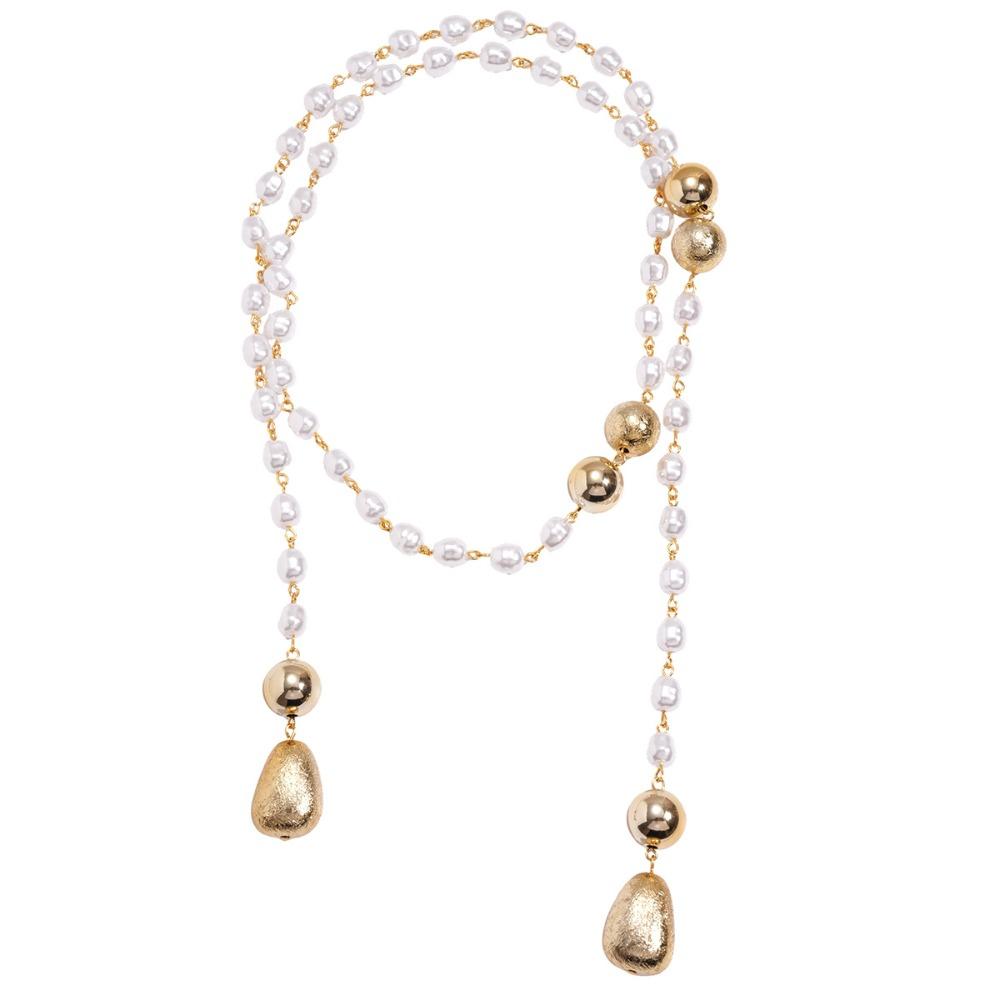 Luxury Design Simulated Pearl Necklace Retro Look Pearl Bead Necklace  Sweater Chain Simulated Pearl