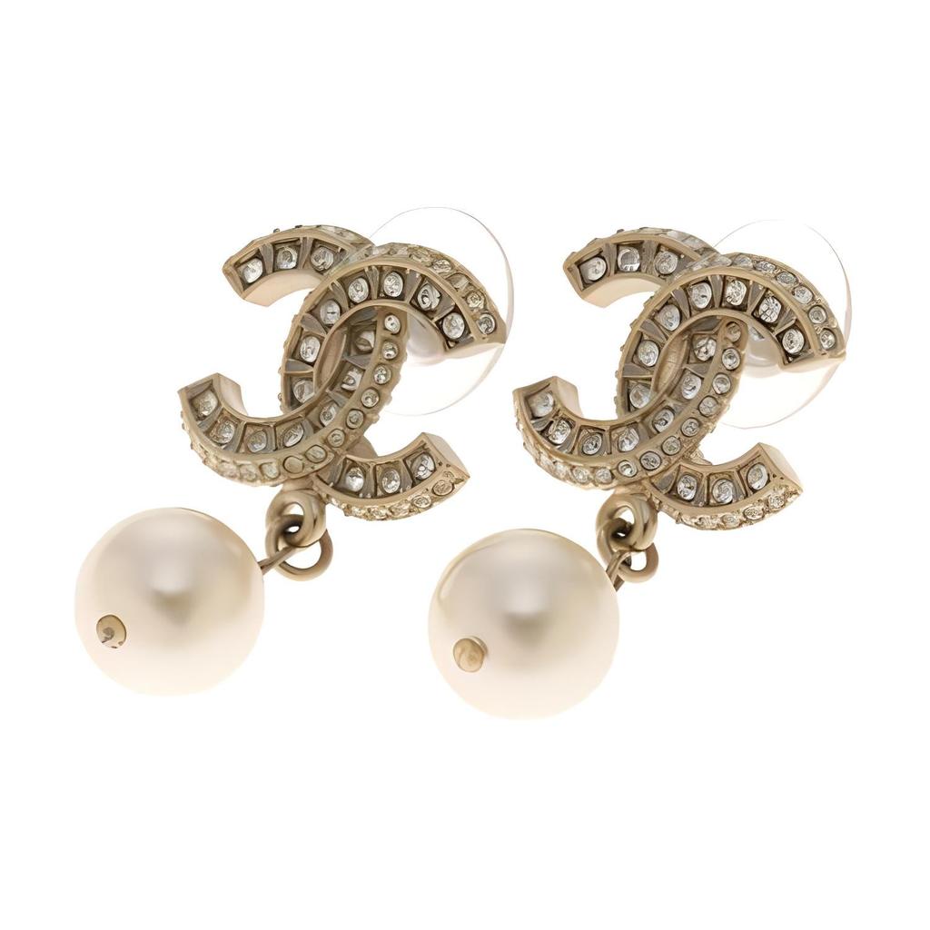 Chanel 2023 Cc Gold Plated Faux Pearl and Strass Drop Earrings costume earrings A86506-GP