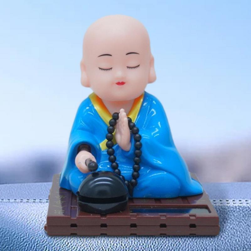 Monk Dashboard Ornament Car Ornaments Dashboard Ornament Solar Powered Buddha Statue Nodding Little Monk Collectible Figurines