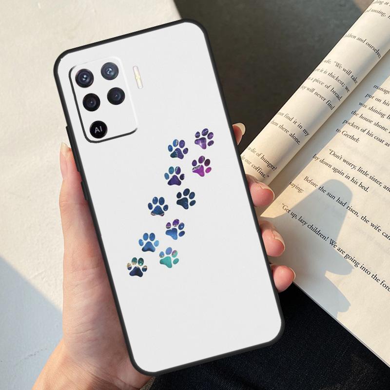 Dog Foot Paw Colorful Pattern Case For Oppo A74 A57 A17 A77 A18 A38 A58 A78 A98 A54 A94 A80 A60 A40 A96 A76 A16 A15 A5 Pro