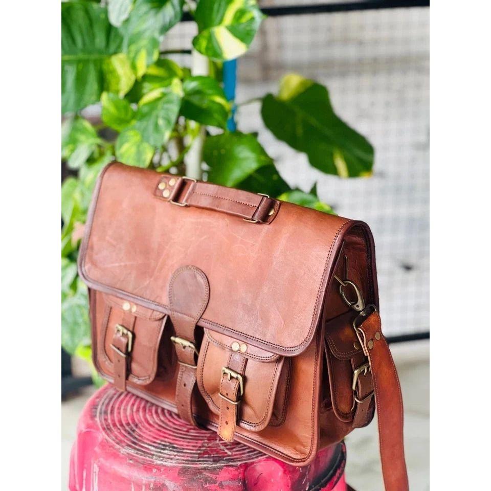 Handmade Men's Wax Leather Vintage Laptop Messenger Briefcase Bag Satchel