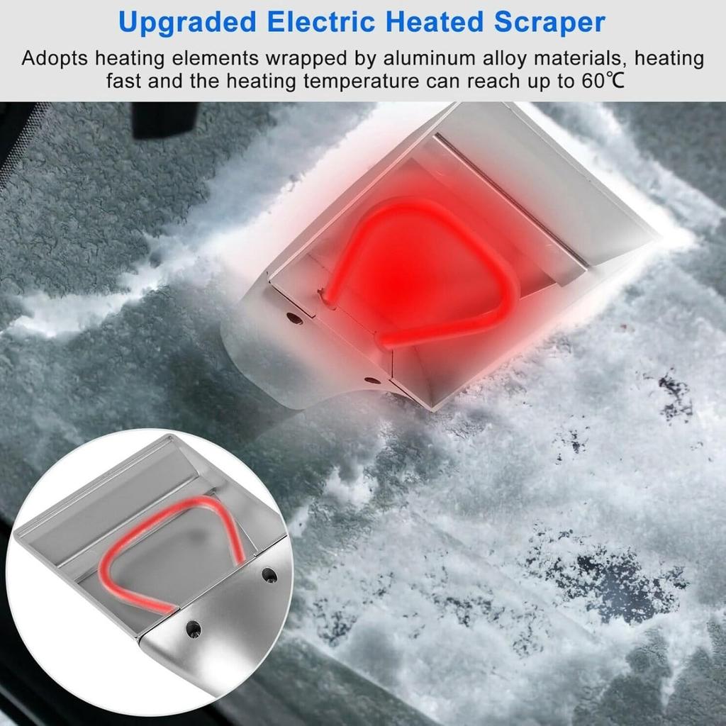 Auto Heated Ice Scraper Snow Shovel Plastic Metal 12V 18W 60°C 110.24in 3 Min Fast Heat Electric Windshield for Cars Trucks SUV