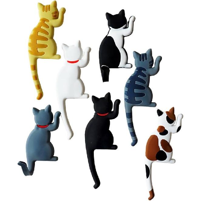 Cute Multifunction Cat Magnetic Refrigerator Sticker Fridge Magnet Hanging Hook 2 in 1 Gray cat/Black white cat/Yellow striped cat/Gray Yellow