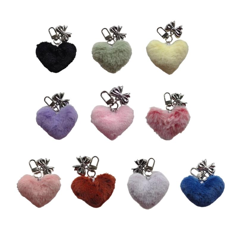 Sweet Plush Heart Bowknot Keychain Pendant Lovely Hanging Decorations Keyring Charm for Purse Bag Backpack Handbag