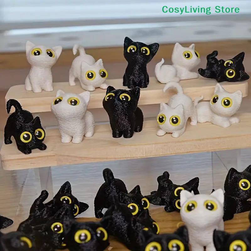 Ornamenti di Gatto Occhi Grandi Stampati 3D Mini Statue Gattino Carino in Miniatura Artigianato per Micro Paesaggi Piccoli Ornamenti Decorazione da Scrivania