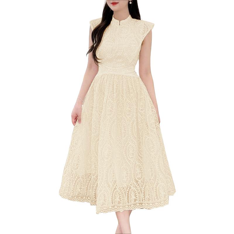 ZANZEA Women Stand Collar Summer Casual Short Sleeve Patchwork Lace Dress