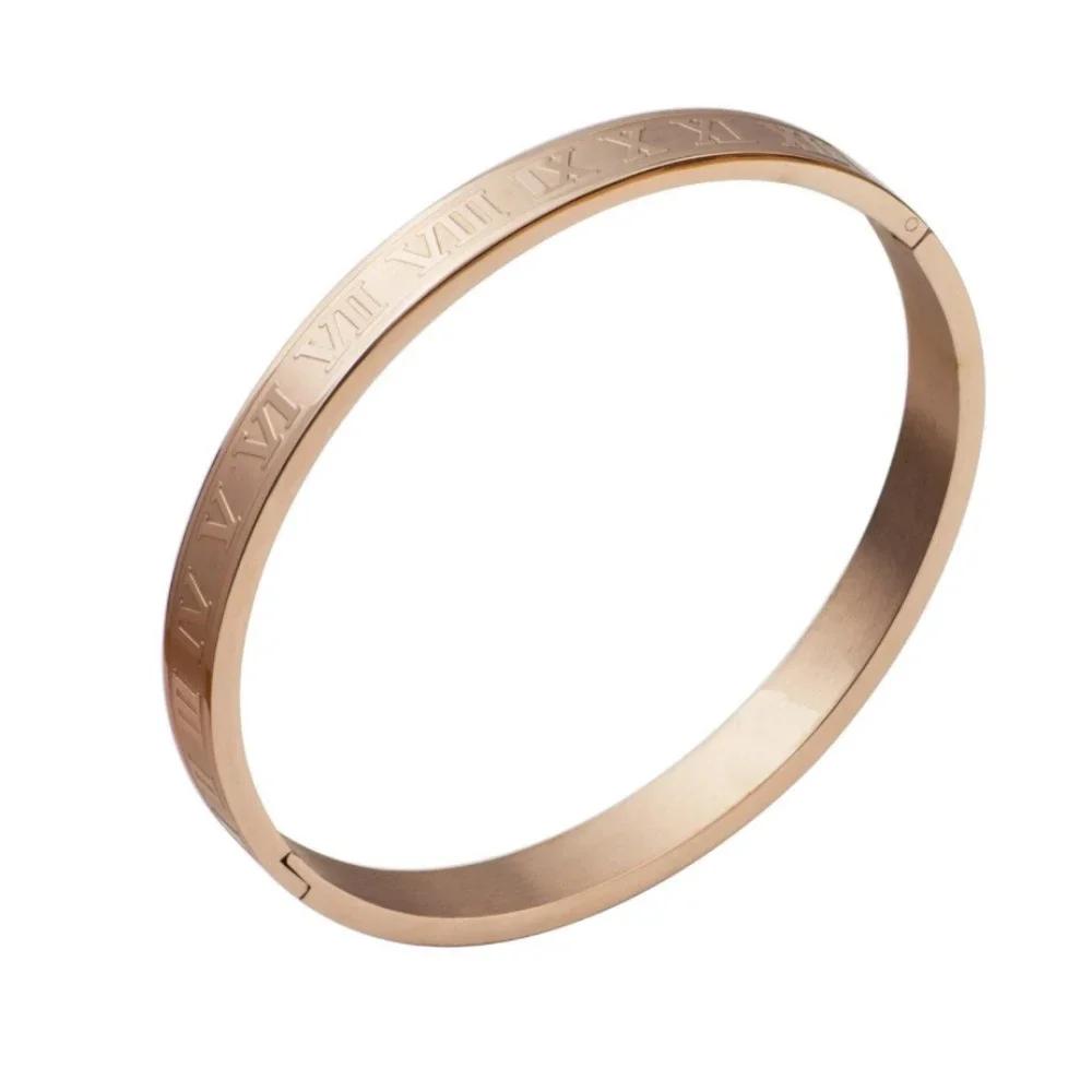 Herren- und Damen-Manschettenarmband, Edelstahlarmband mit römischen Ziffern, Hand Zirkon für Paare und Verliebte