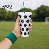 Stable Base Cup Soccer Plastic with Straw Football Shaped Cold Drink Tumbler Family Game Viewing 710ml Capacity Reusable Soda for Day Fan