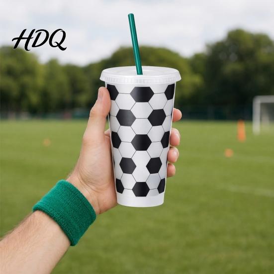 Stable Base Cup Soccer Plastic with Straw Football Shaped Cold Drink Tumbler Family Game Viewing 710ml Capacity Reusable Soda for Day Fan