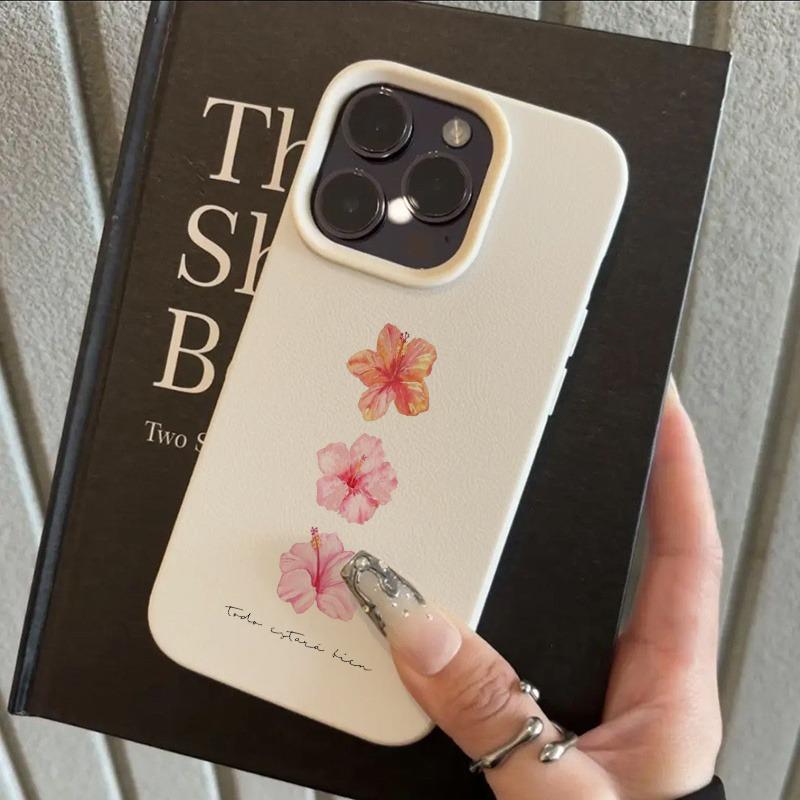 

Hibiscus Flower Pattern Lychee Texture Silicone Phone Case For iPhone 11 12 13 14 15 16 17 Pro Max 14 Plus 17Air Soft Cover iPhone XS