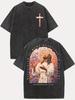 Jesus T-Shirt Christliches Kreuz Print Vintage Gewaschene Baumwolle Retro Bibelvers Grafik Tee Streetwear Harajuku Unisex Oberteil