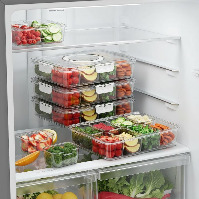 Divided Plate With Lid Food Storage Box Snack Box 8 Grid Snack Box Fruit Storage Box For Refrigerator Snack Vegetable Fruit Food