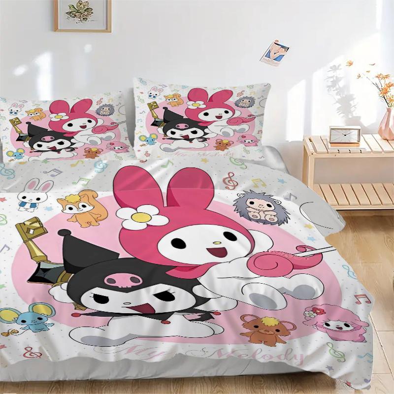 

3pcs My Melody and Friends Quilt Cover Set - Soft and Cozy Bedroom, Guest Room and Dorm Decorative Bedding 3-Piece Set 1 Quilt Cover + 2 Pillow S 135x200cm