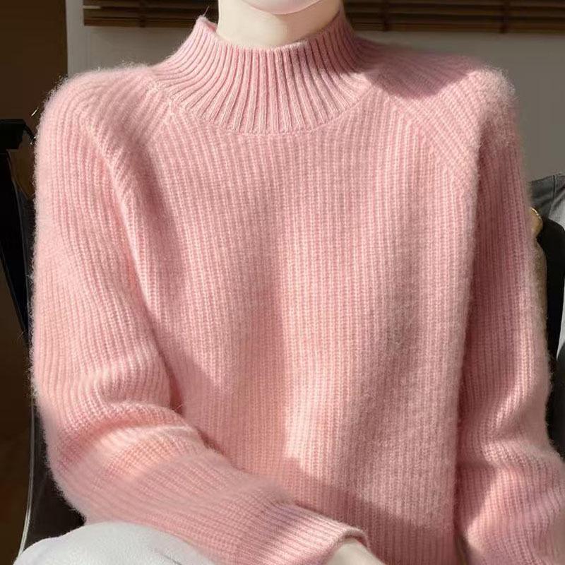 Heavyweight Women's Thickened Wool Sweater, Half-High Neck, Western Style, 2025 Loose Knitwear.