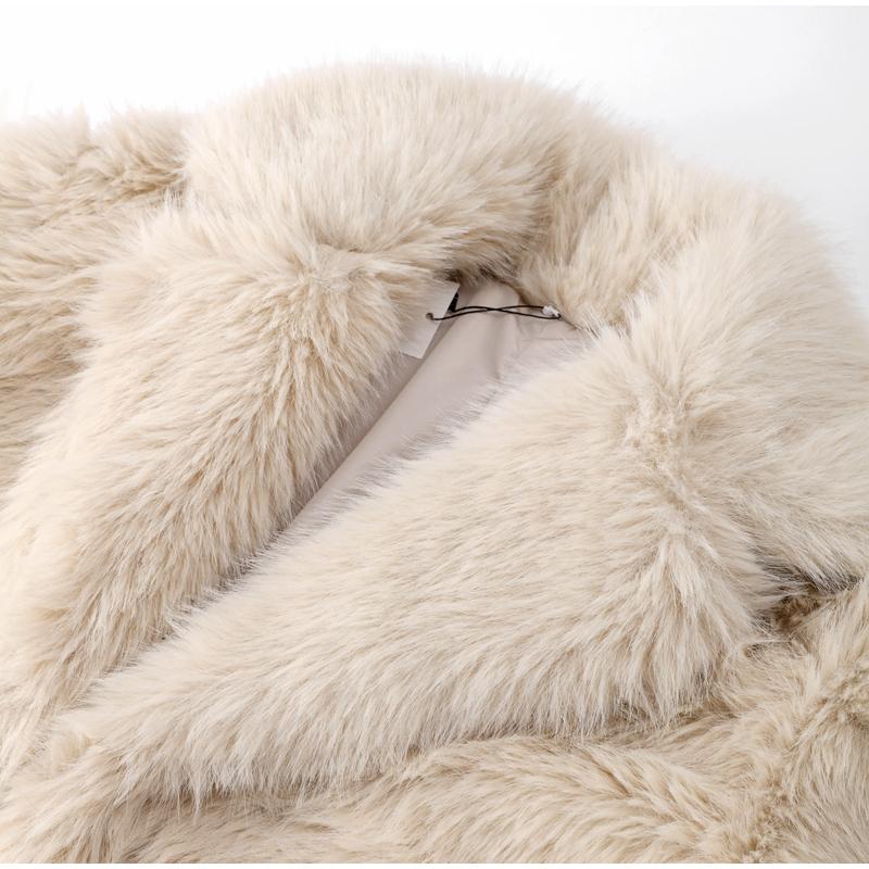 Blană blană din blană artificială pentru femei, slăbită, îngroșată, caldă, cu rever, haine cu mânecă lungă, pentru femei, la modă de iarnă, ocazional, elegantă, îmbrăcăminte exterioară pentru femei