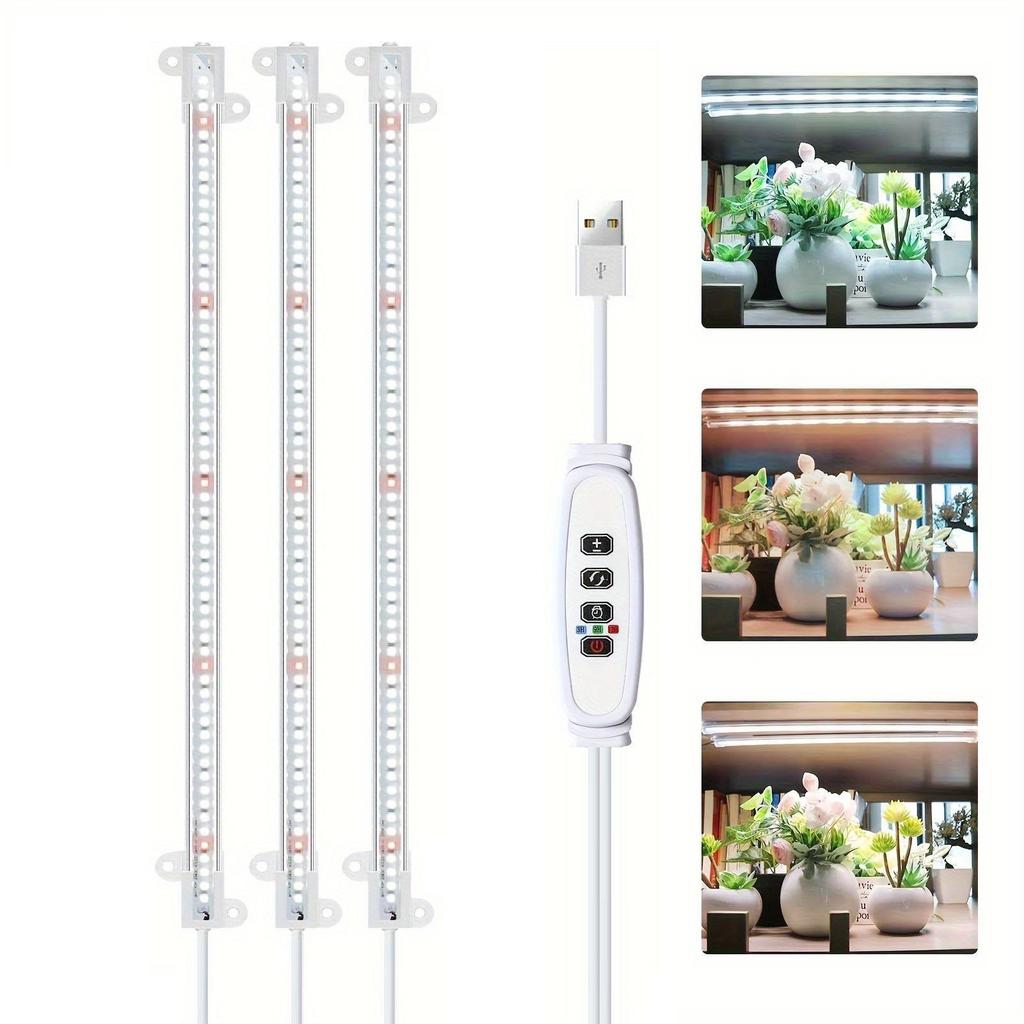 Smart USB LED Grow Light Strip with Timer and Full Spectrum Red/White Dimming for Plants and Flowers
