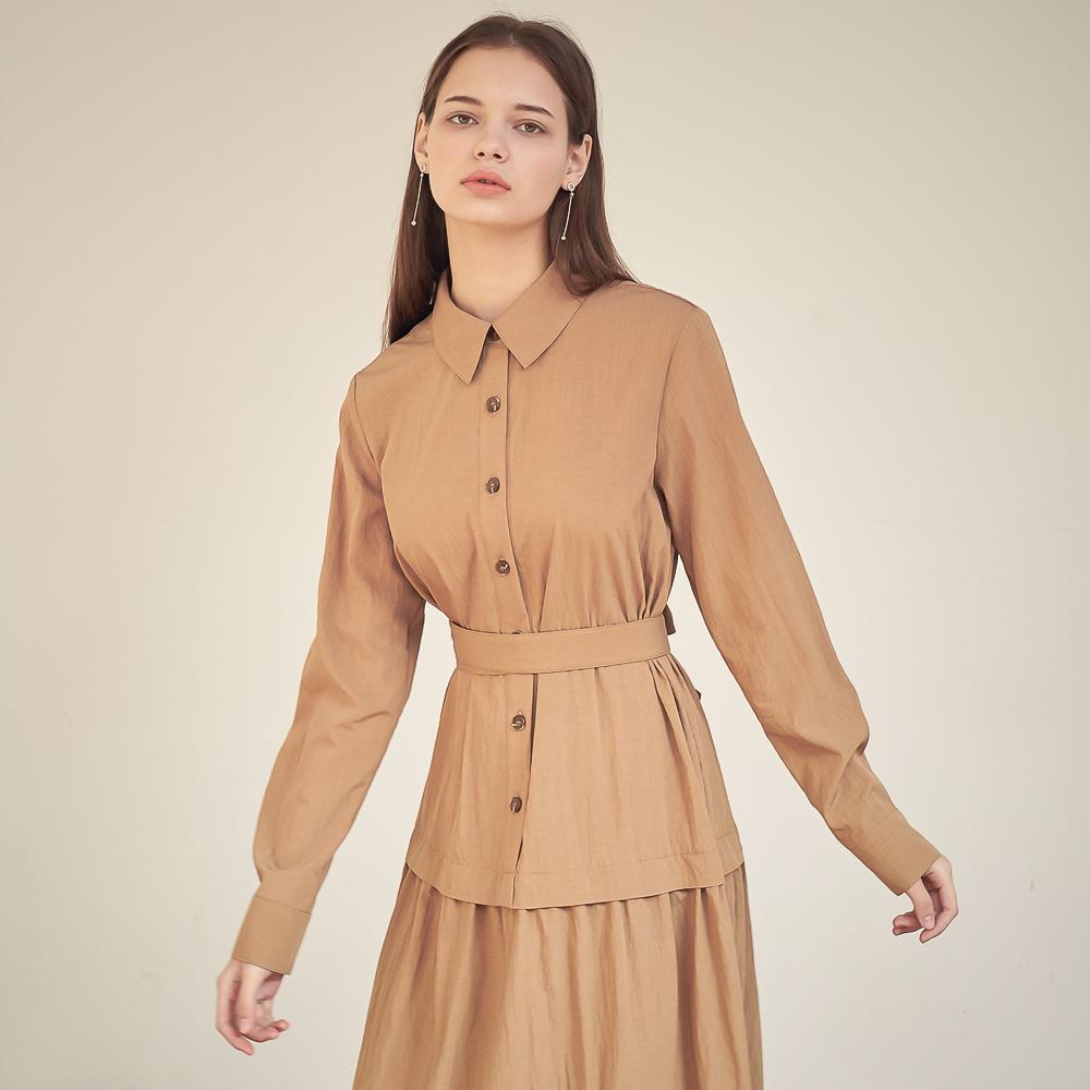 ACUD Gaia Shirring Shirt One-Piece_Camel