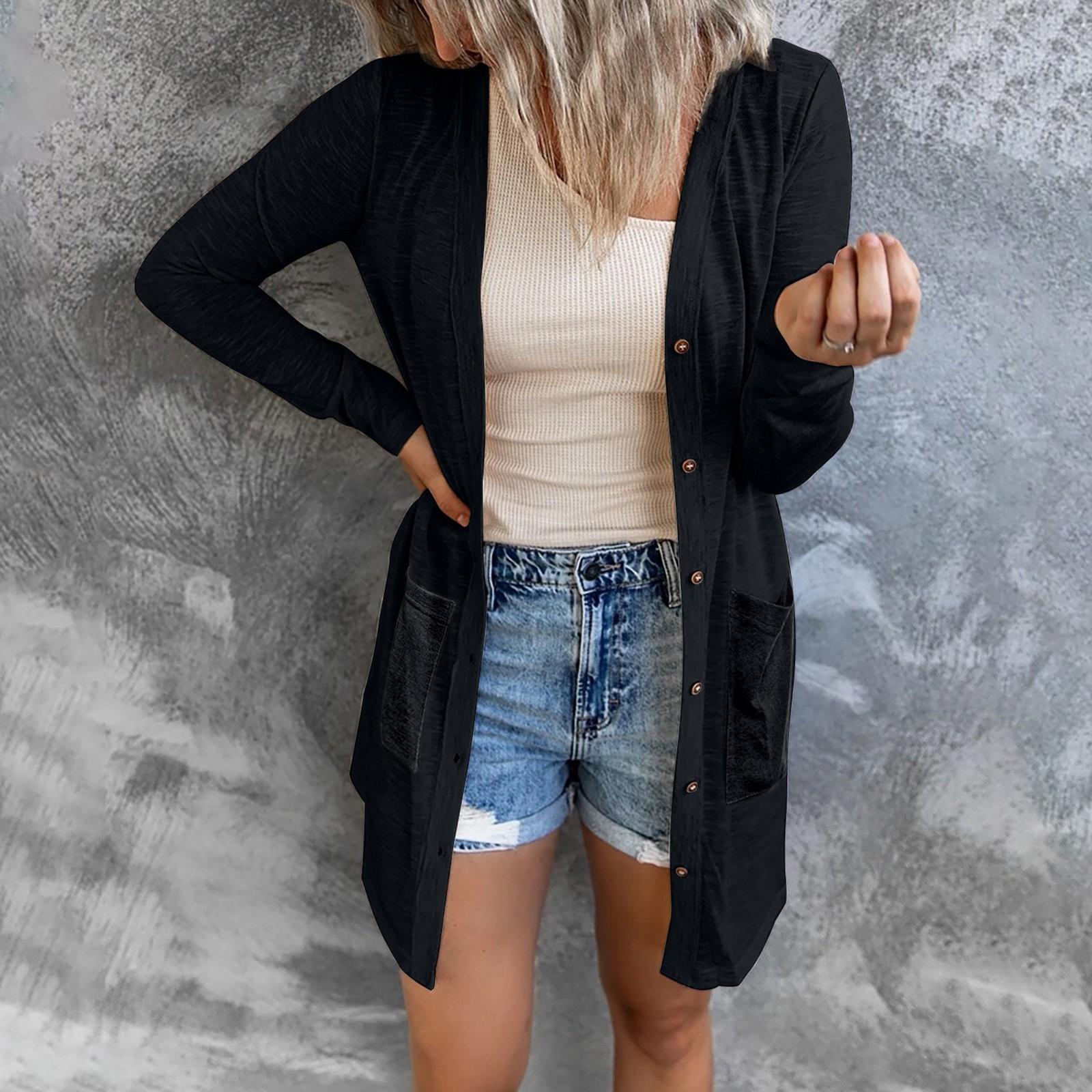 

Женский легкий кардиган с открытым передом и длинными рукавами на пуговицах, свободная верхняя одежда L чёрный