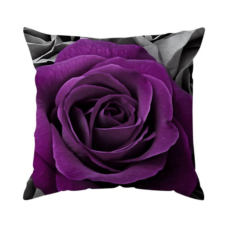 1Pc Purple Rose Pillow Cover For Home Living Room Bedroom Sofa Office Decorative Pillowcase Soft Throw Pillows 45X45Cm