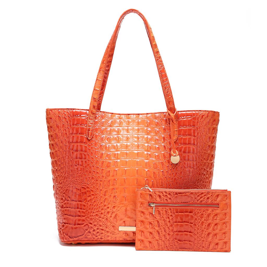 New European and American Handheld Tote Mother Retro Women's Bag with Multi Color Brahmin Crocodile Pattern