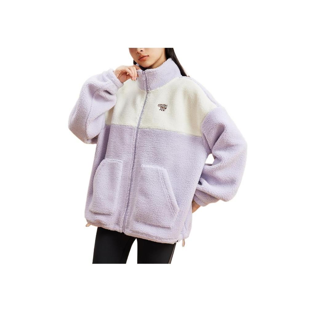 Anta Lifestyle Series Logo Print Zipper Fleece Long Sleeve Jacket Women Jackets Purple 962248710-4