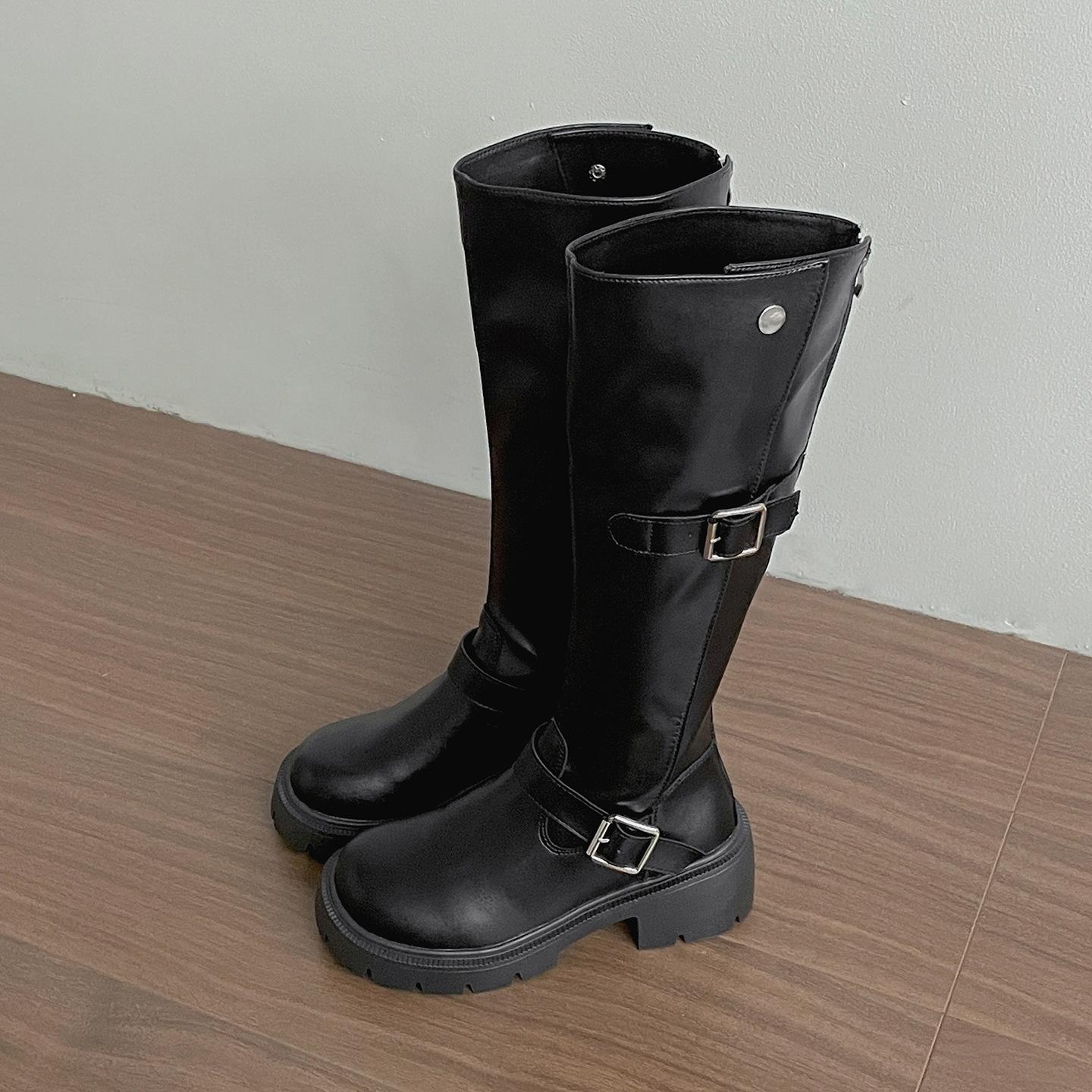 

Queen Fan Black British Coarse Heel Boots Children s Boots 2025 New Autumn Slimming and Heightening Knight Boots 40 чёрный